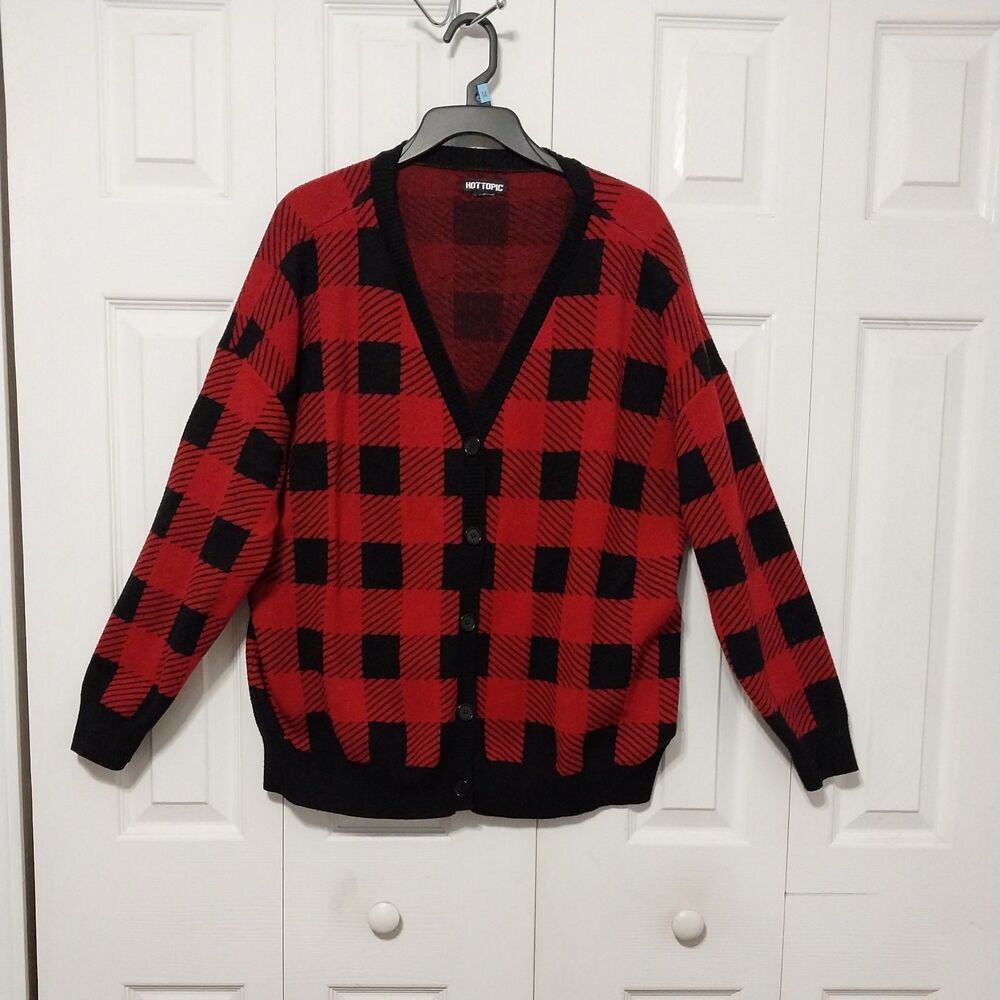 Hot Topic Red And Black Cardigan Button Down V Neck Woman's 1X